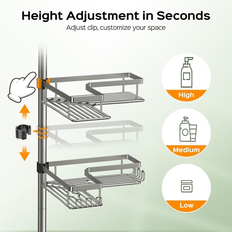 HAMITOR Shower Caddy Tension Pole: 4-Tier Corner Rustproof Bathroom Organizer with Soap Holder - No-Drill Adjustable Shower Shelf for Renters - Small Space Storage Rack for Apartment - 47-123 Inch - Image 4